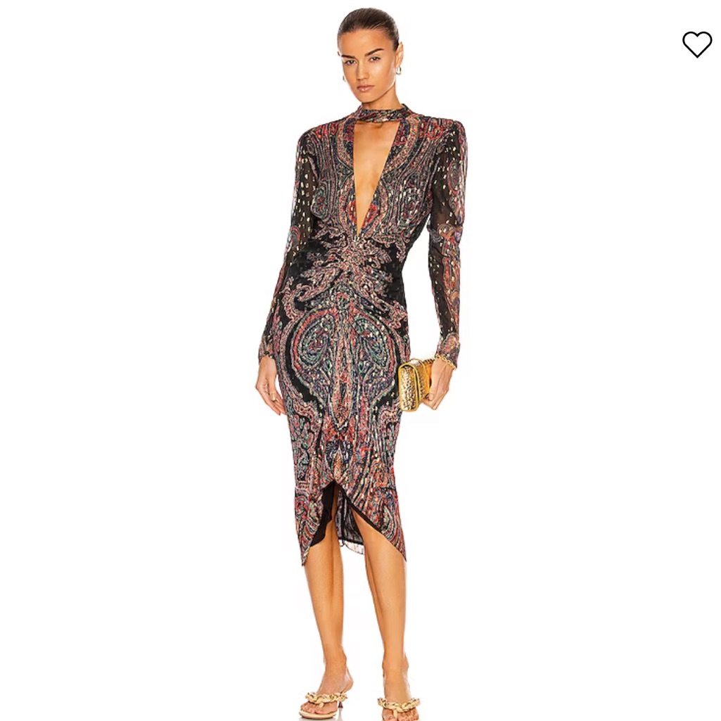 Rococo Sand Nott Printed Metallic Dots Plunge Midi Dress Xl